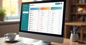 Tela de computador exibindo lista de convidados online organizada com nomes e confirmações de presença